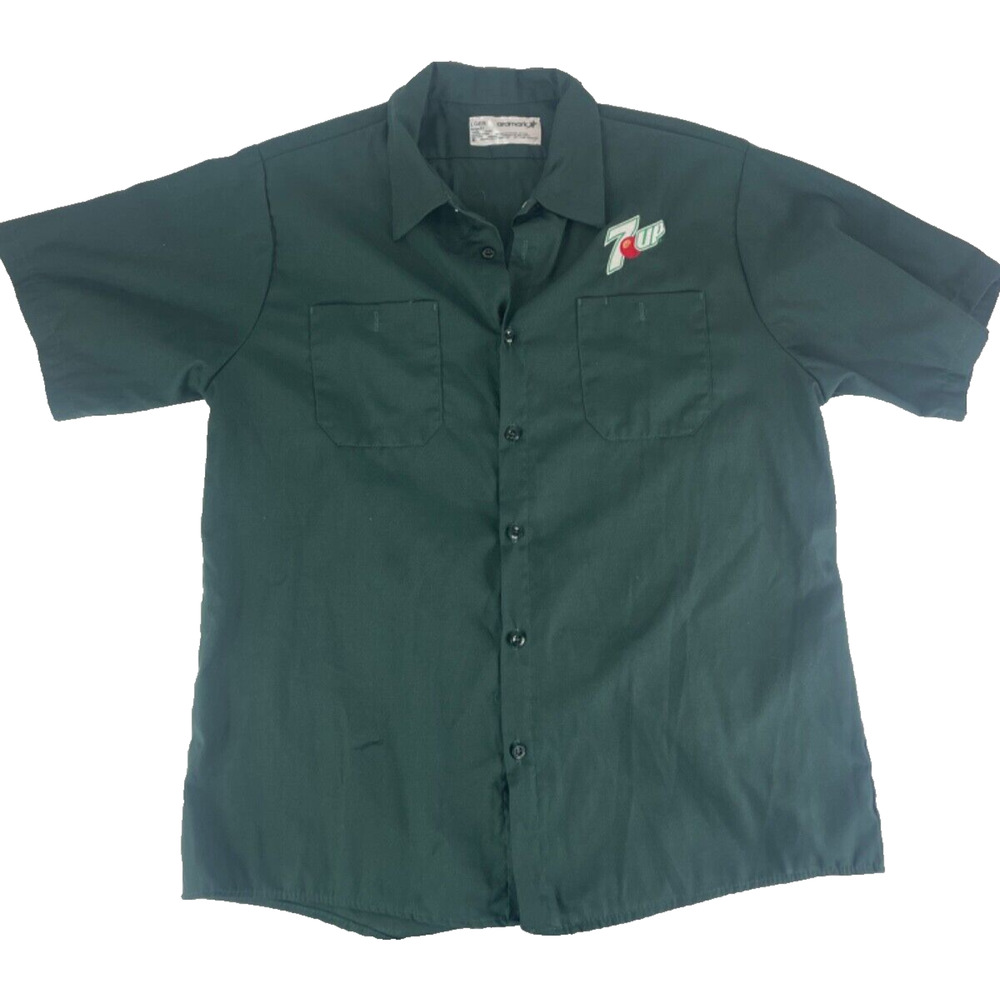 Authentic Seven Up Work Shirt Mens L Aramark Short Sleeve Button Up